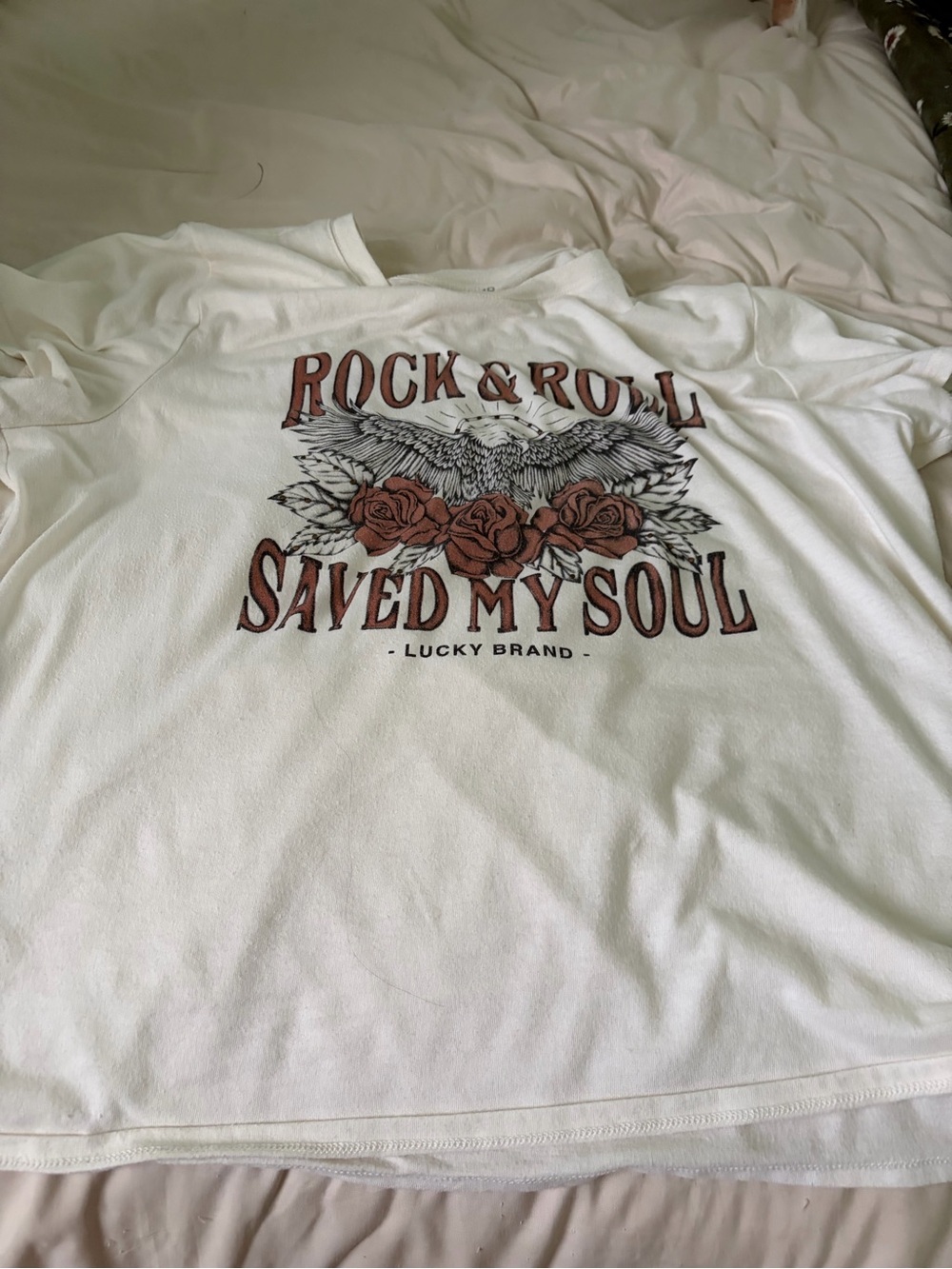 Lucky Brand White Short-Sleeve 'Rock & Roll Saved My Soul' Graphic Tee